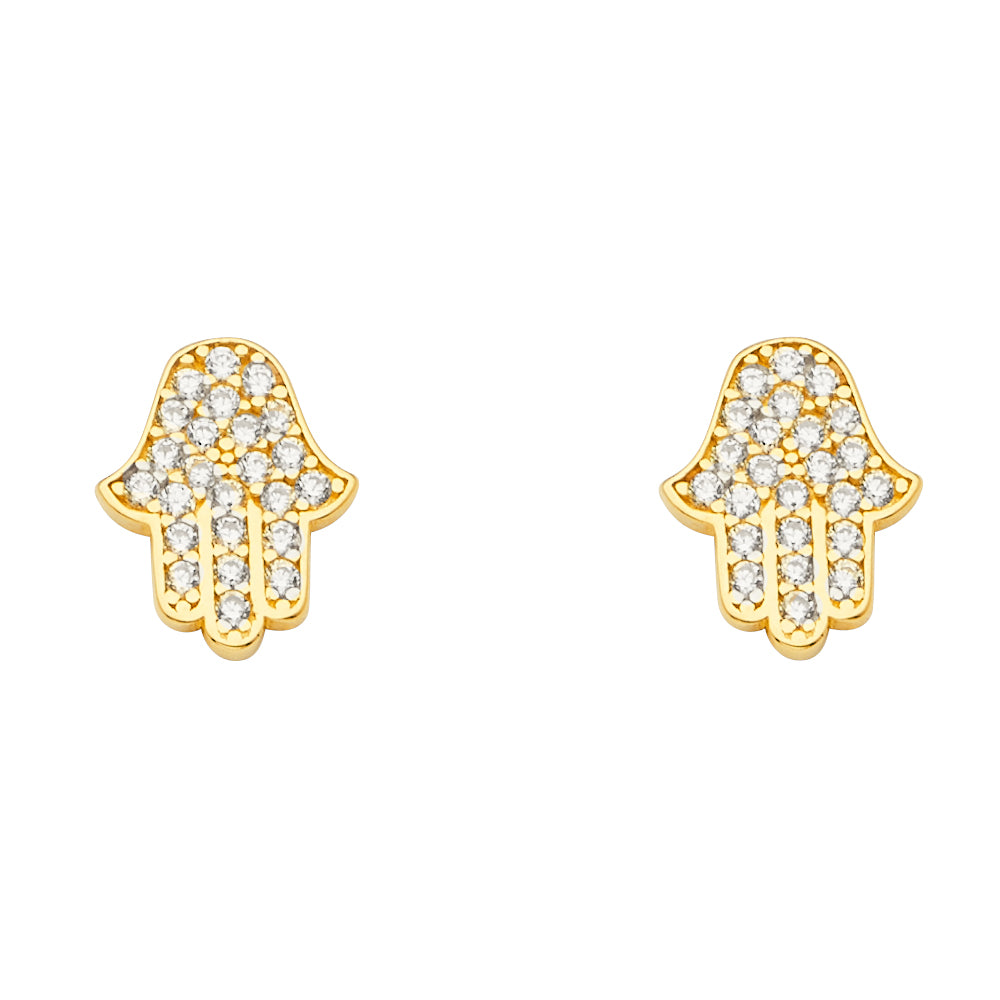 14K Cz Hamsa Earrings Push/Back