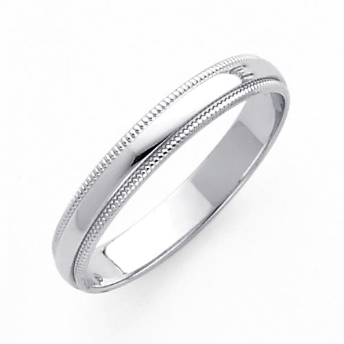 14k White 3mm Plain Regular Fit Milgrain Wedding Band