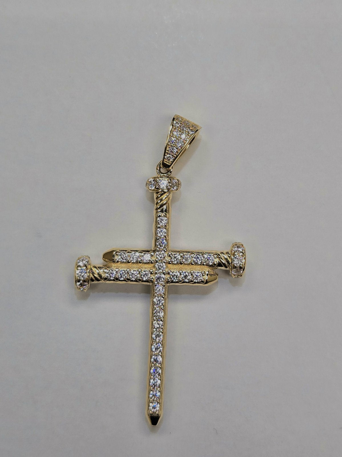 14K Fancy cz Nail Cross Pendant
