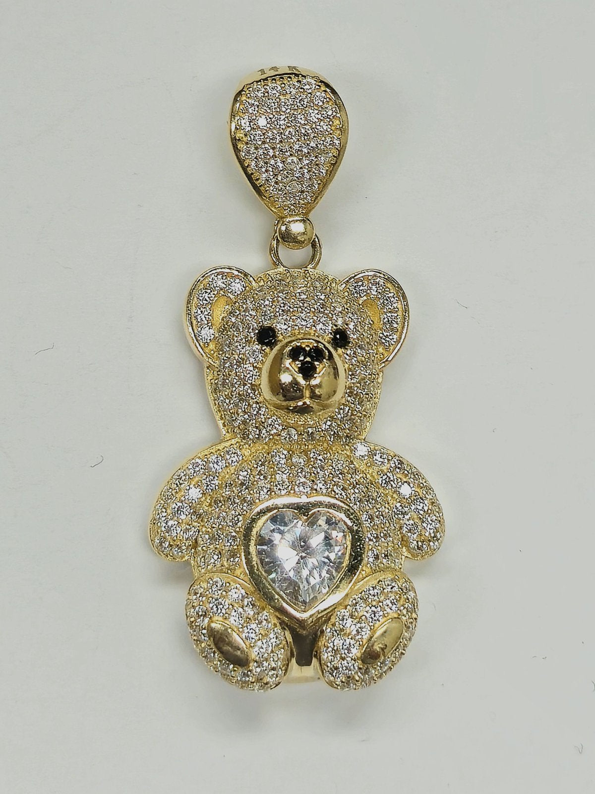 14K CZ Large Teddy Bear Pendant