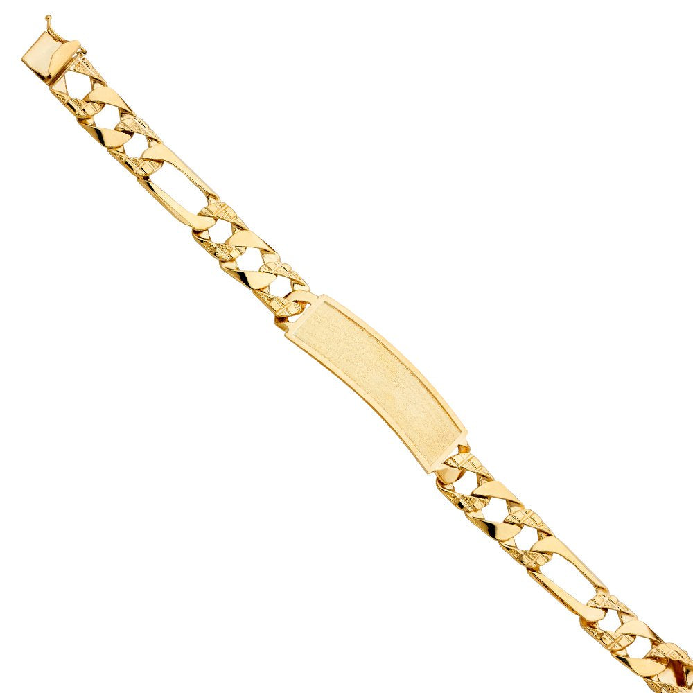 14KY Nugget Figaro Link ID Bracelet - 8.5