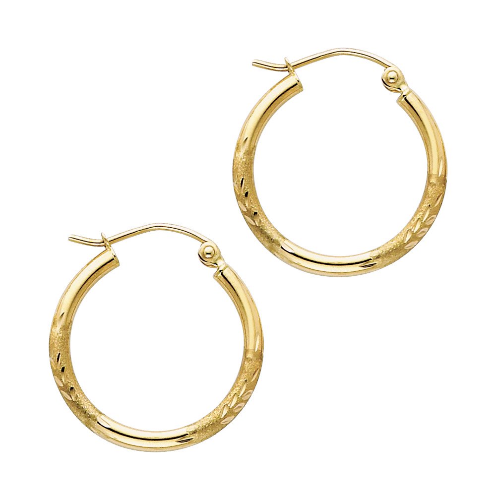 14KY Medium 2mm DC Hoop Earrings