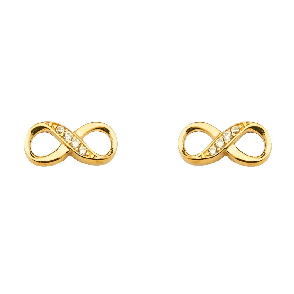 14KY CZ Infinity Earrings with Push Back
