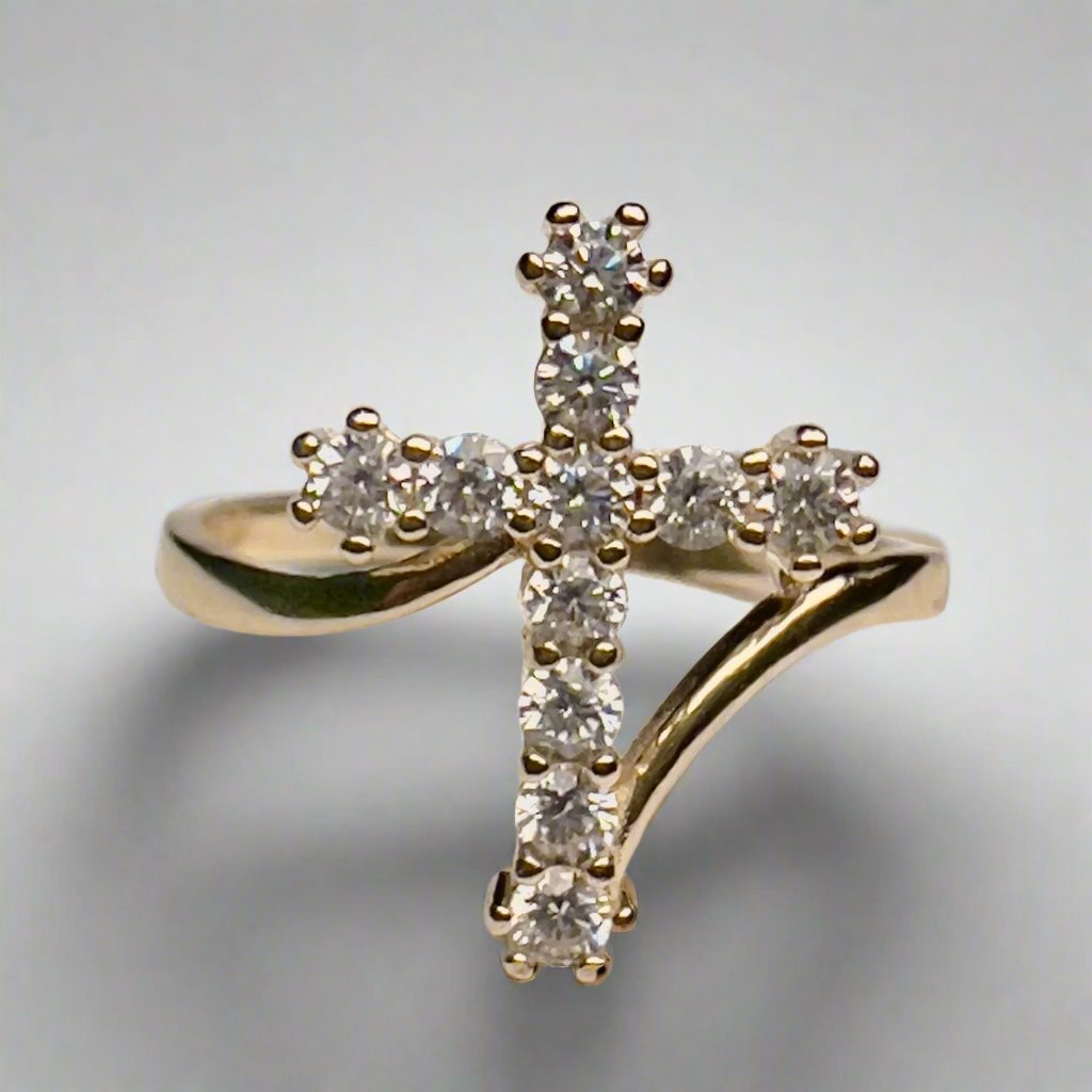 14K Fancy CZ Cross Ladies Ring