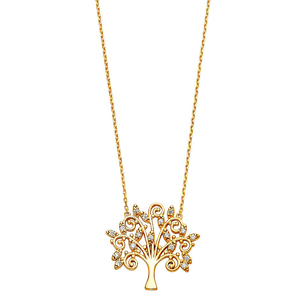 14KY CZ Tree of Life Gold Necklace