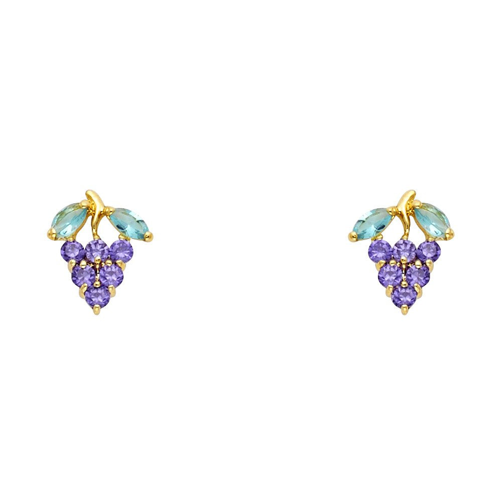 14KY Grape Purple CZ Stud Earrings