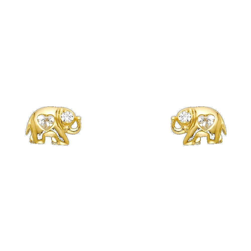 14KY Elephant White CZ Stud Earrings