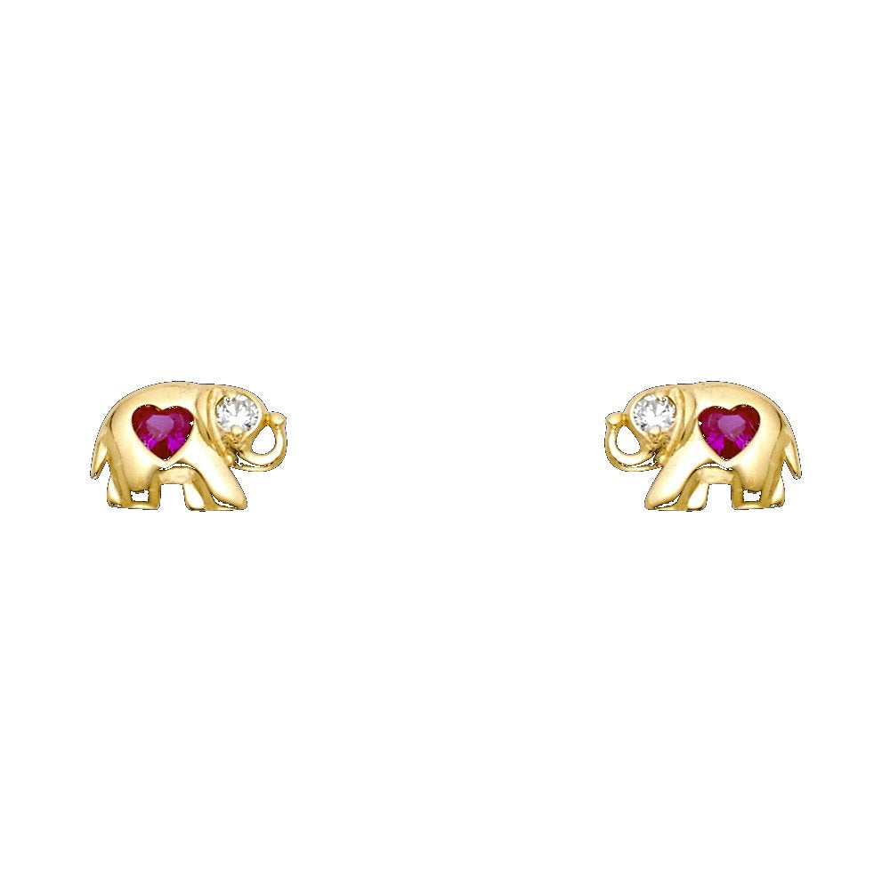 14KY Elephant Red CZ Stud Earrings