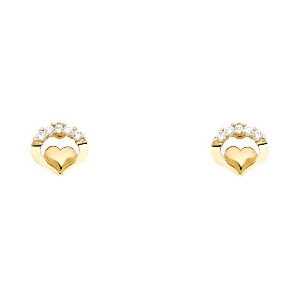 14KY Heart CZ Stud Earrings with Screw Back
