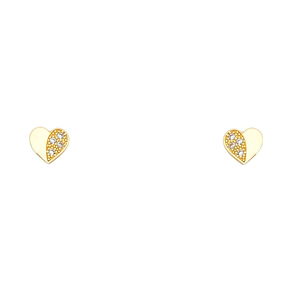 14KY Heart CZ Stud Earrings with Screw Back