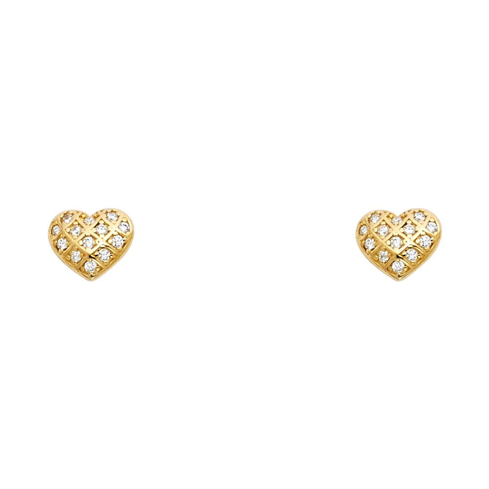 14KY Heart Cz Stud Earrings w/Screw