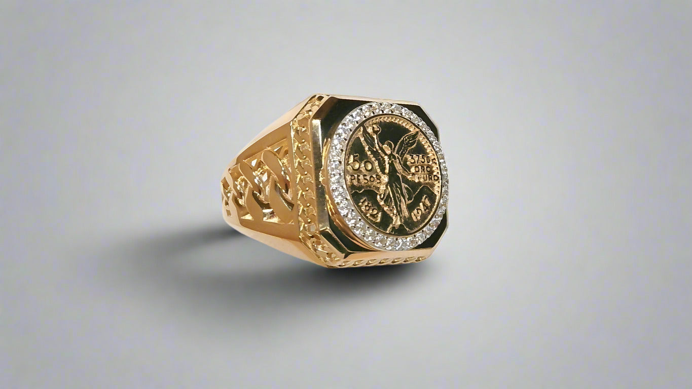 14K Cuban Link Stamped CZ Centenario Ring