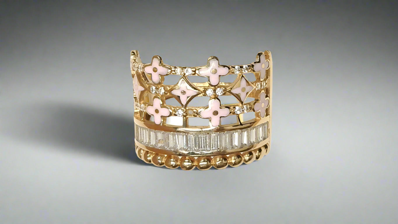 14K Enamel Trebol Fancy CZ Ring