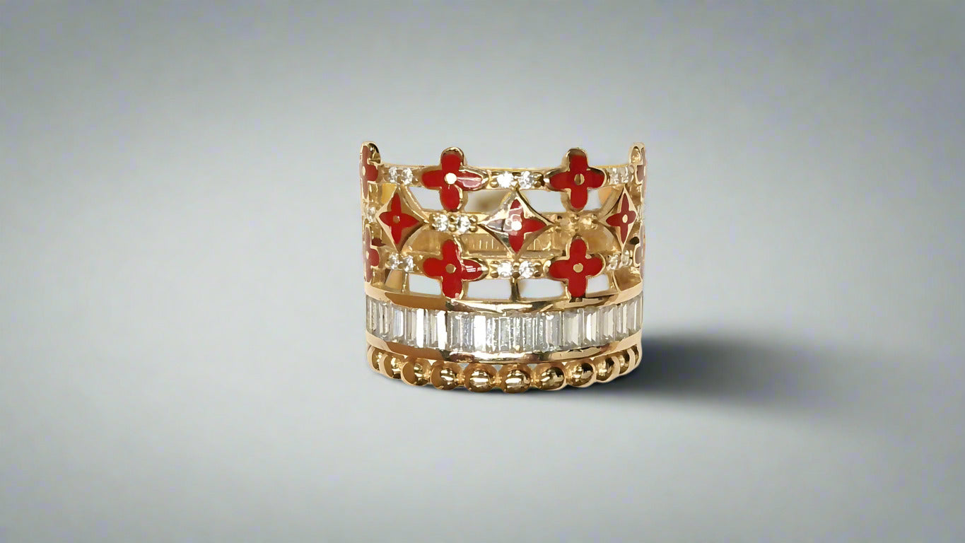 14K Enamel Trebol Fancy CZ Ring