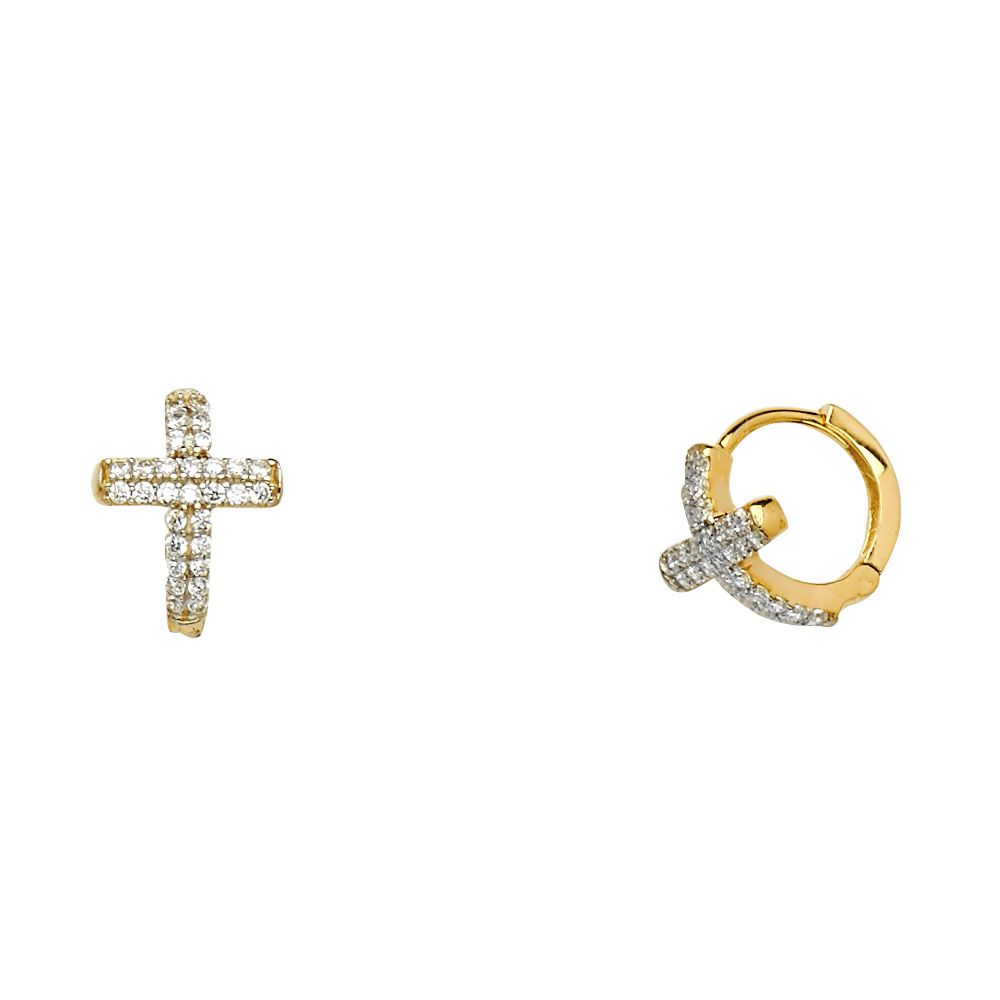 14KY CZ Huggies Earrings Cross