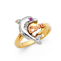 14K 3C CZ Fancy Dolphin Ring