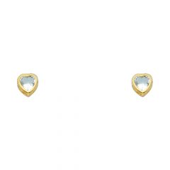 14KY 4mm CZ Heart Bezel Earrings w/Screw (MAR)