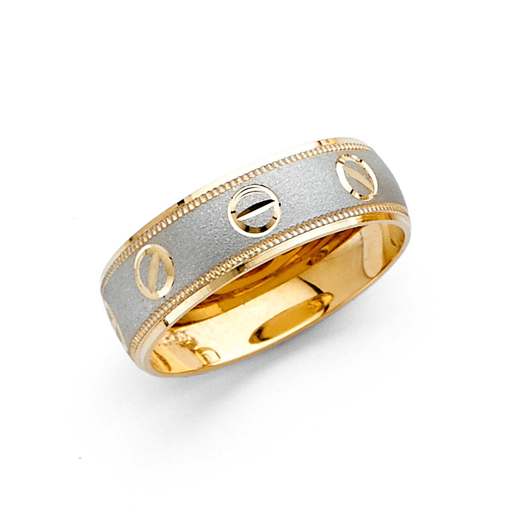 14K 2 Tone Fancy Weding Band 6MM