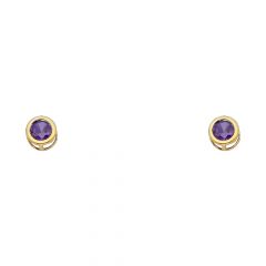 14KY 4mm RD CZ Bezel Earrings w/Screw (FEB