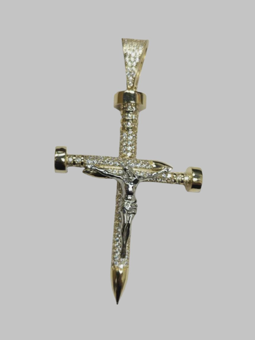 14K 2T Fancy cz Nail Crussifix Pendant