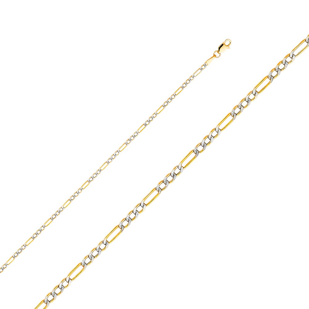 14KY 2.5mm Hollow Figaro 3+1 WP Chain 18''