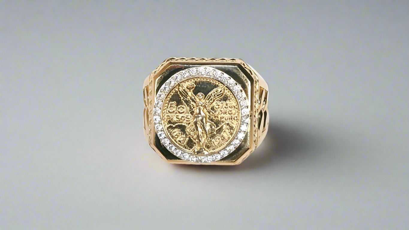 14K Cuban Link Stamped CZ Centenario Ring