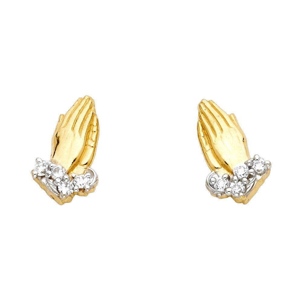 14KY PRAY Hand CZ Post Earrings