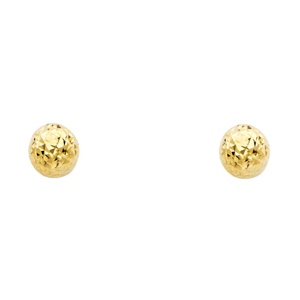 14KY Crystal Cut Full Ball Earrings (6mm)