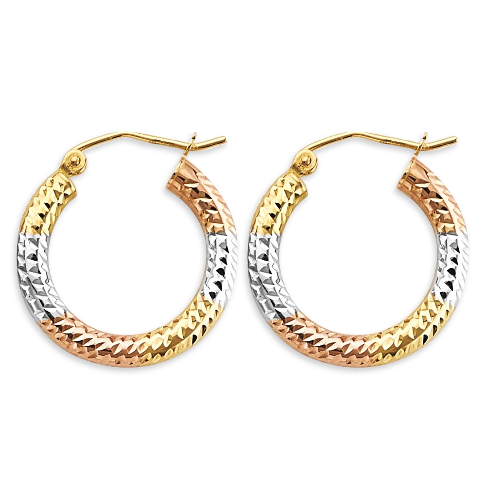 14K 3C 3mm Tube DC Hoop Earrings