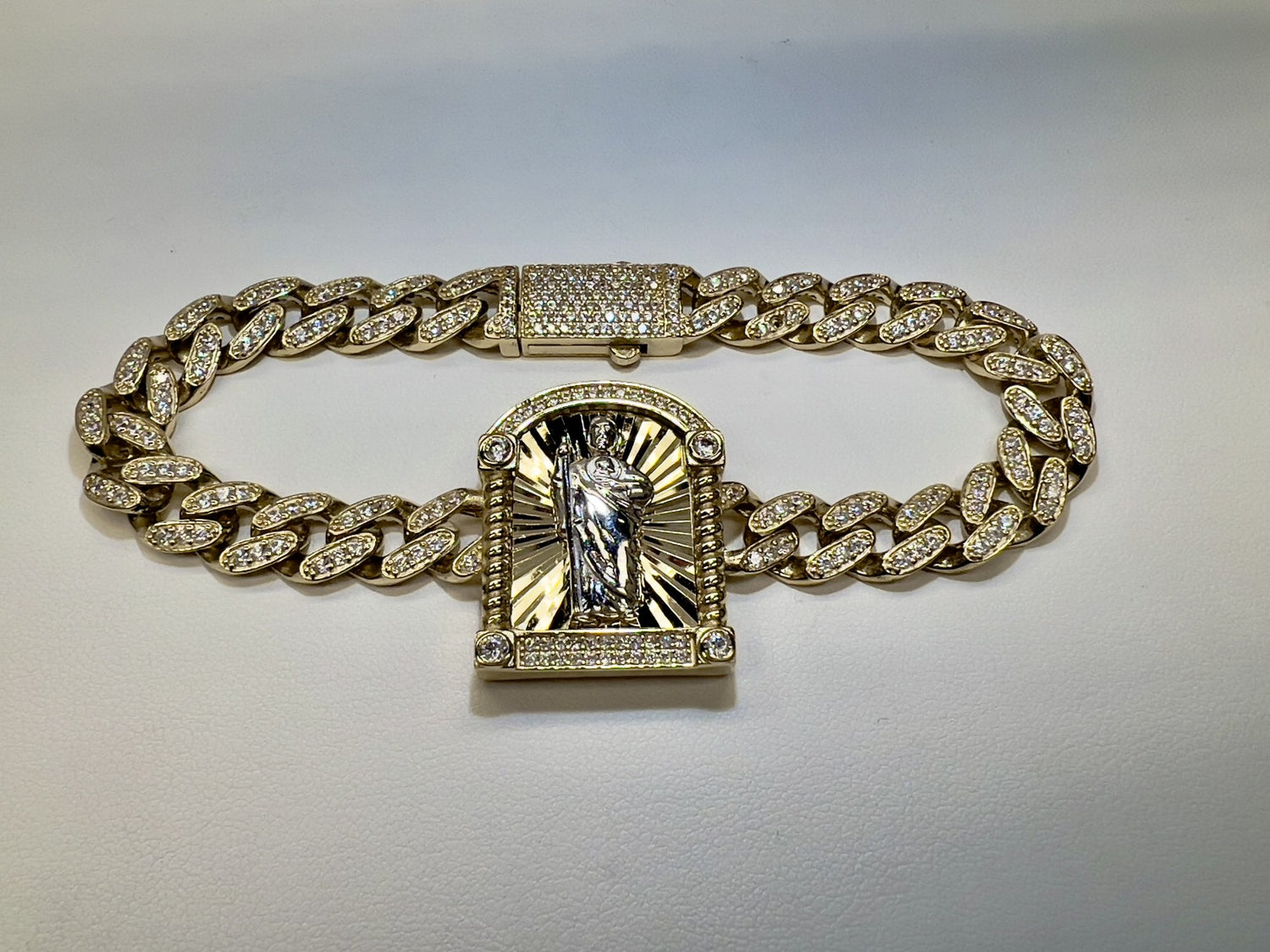 14K CZ Monaco 8mm San Judas Tadeo Esclava 7.5''