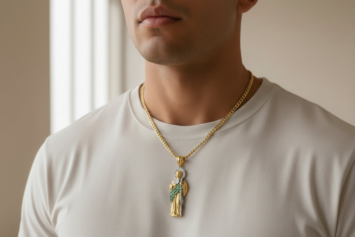 14K 2T CZ San Judas Tadeo 3D Pendant