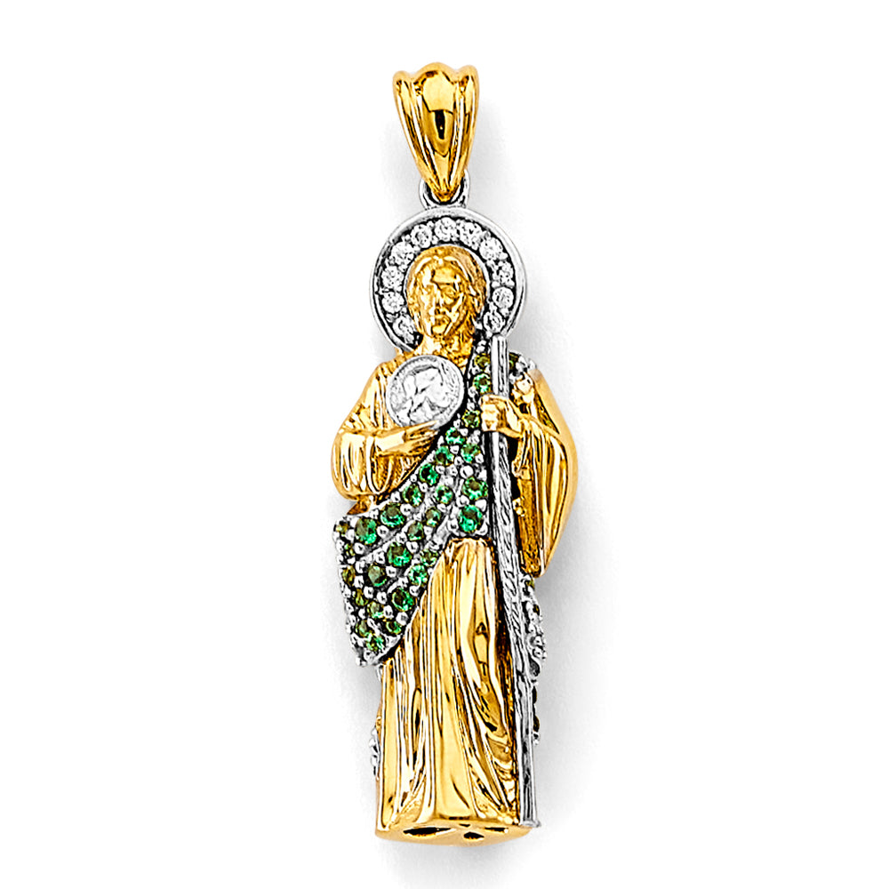 14K 2T CZ San Judas Tadeo 3D Pendant