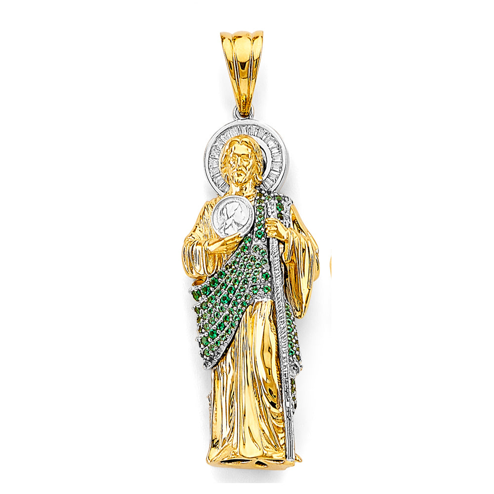 14K 2T CZ San Judas Tadeo 3D Pendant