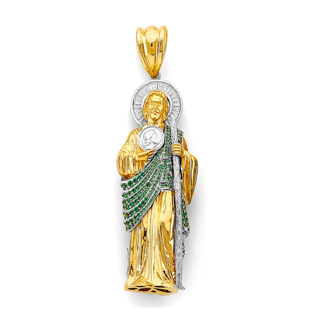 14K 2T CZ San Judas Tadeo 3D Pendant