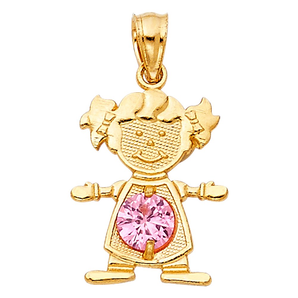 14K Baby Girl Stone/Color Pendant