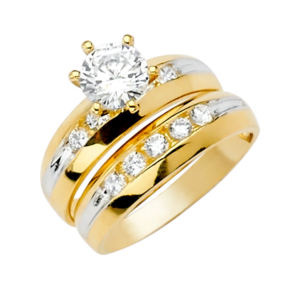 14K 2-Tone cz wedding set
