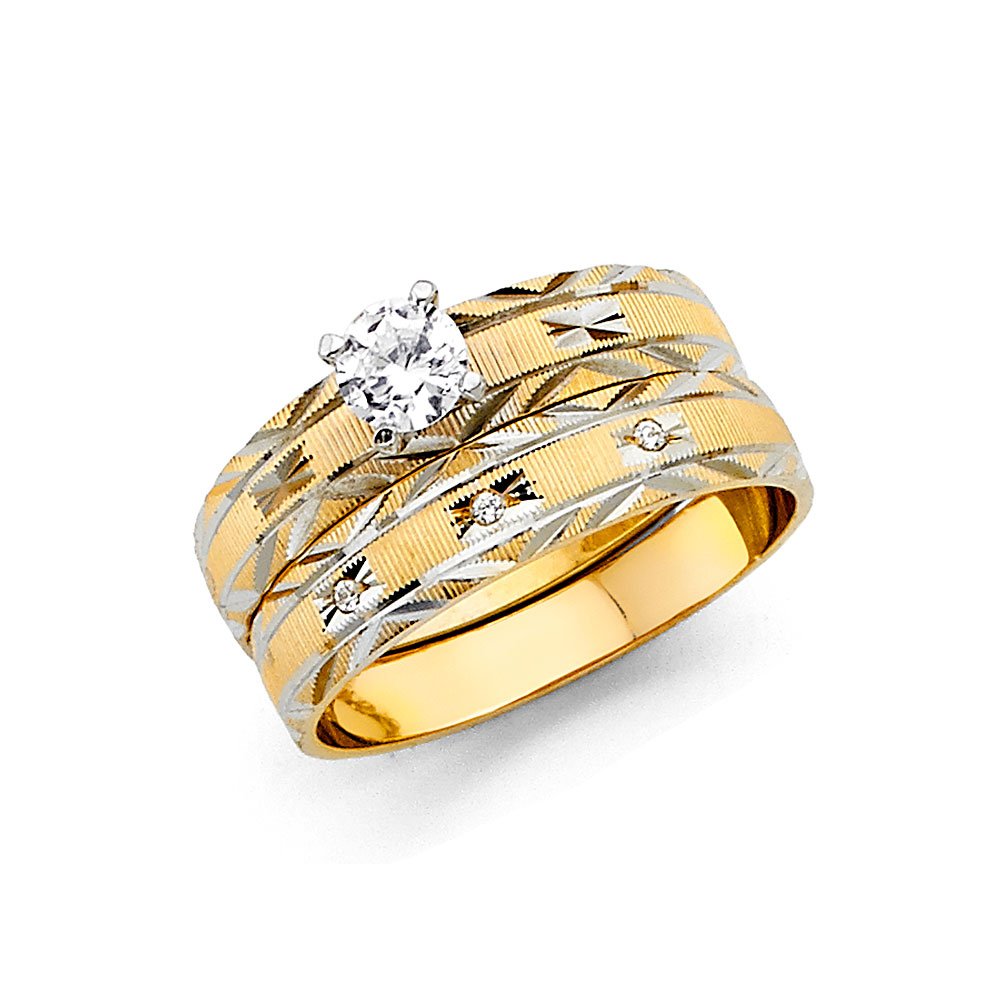 14K 2-tone CZ Wedding Set