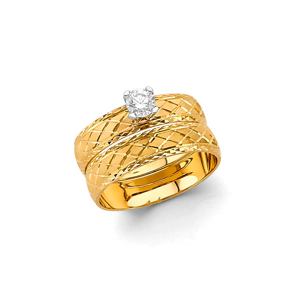 14K 4mm DC Wedding Trio set