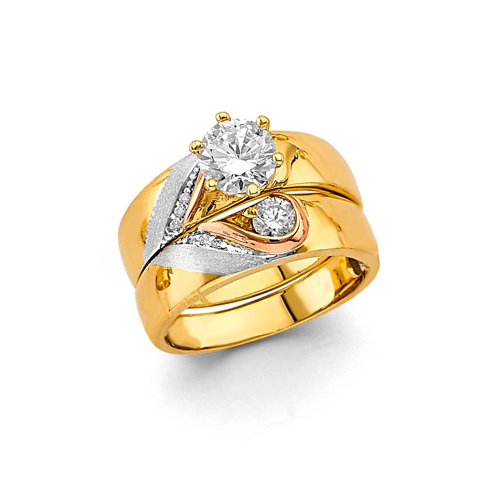 14k 3- Tone cz Trio wedding set