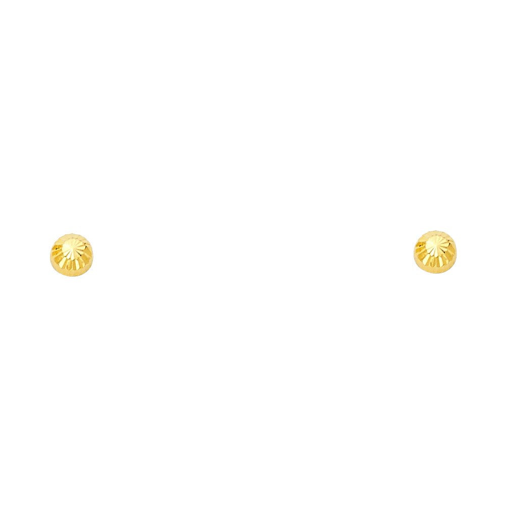 14KY 3.5mm Screw Fluted Ball Earrings w/Screw