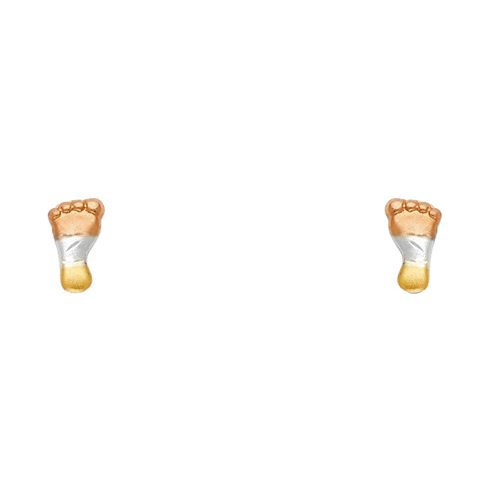 14K 3C Foot Stud Earrings with Screw Back