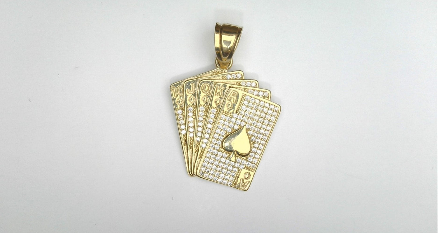 14K CZ Pocker Cards Pendant