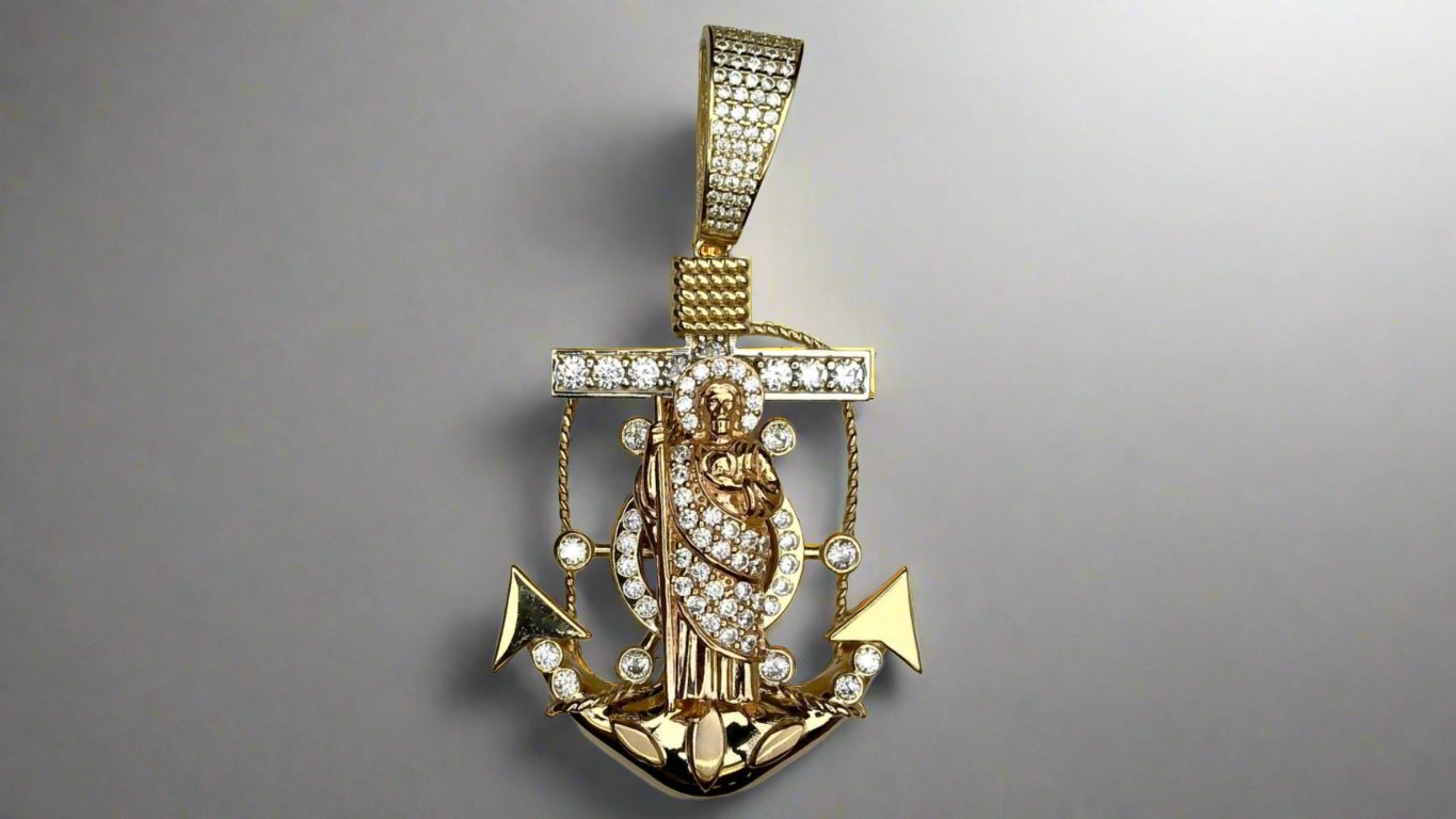14K 2-T CZ San Judas Anchor